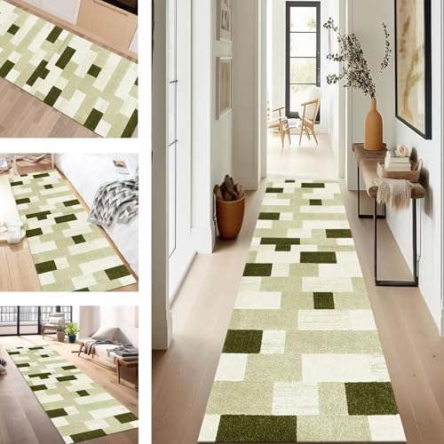 SUCERU Teppich Läufer Flur rutschfest Waschbar Schmutzfangmatte Teppichmatten Gelb-Grün Korridor Teppichläufer Küchen 80X200CM Flurteppich Wohnzimmer Schlafzimmer Schmutzfangküchenläufer von SUCERU