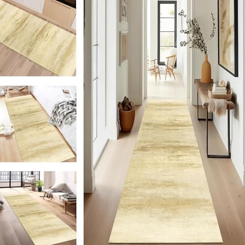 SUCERU Teppich Läufer Flur rutschfest Waschbar Schmutzfangmatte Teppichmatten Gelb Korridor Teppichläufer Küchen 40X90CM Flurteppich Wohnzimmer Schlafzimmer Schmutzfangküchenläufer von SUCERU