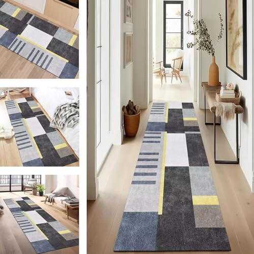 SUCERU Teppich Läufer Flur rutschfest Waschbar Schmutzfangmatte Teppichmatten Grau Blau Gelb Korridor Teppichläufer Küchen 40X120CM Flurteppich Wohnzimmer Schlafzimmer Schmutzfangküchenläufer von SUCERU