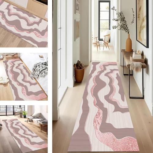 SUCERU Teppich Läufer Flur rutschfest Waschbar Schmutzfangmatte Teppichmatten Grau Hellrot Korridor Teppichläufer Küchen 80X100CM Flurteppich Wohnzimmer Schlafzimmer Schmutzfangküchenläufer von SUCERU