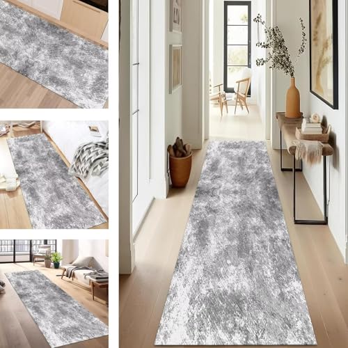 SUCERU Teppich Läufer Flur rutschfest Waschbar Schmutzfangmatte Teppichmatten Grau Korridor Teppichläufer Küchen 50X150CM Flurteppich Wohnzimmer Schlafzimmer Schmutzfangküchenläufer von SUCERU