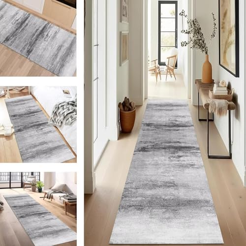 SUCERU Teppich Läufer Flur rutschfest Waschbar Schmutzfangmatte Teppichmatten Grau Schwarz Korridor Teppichläufer Küchen 100X180CM Flurteppich Wohnzimmer Schlafzimmer Schmutzfangküchenläufer von SUCERU