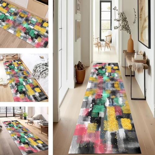 SUCERU Teppich Läufer Flur rutschfest Waschbar Schmutzfangmatte Teppichmatten Grün Gelb Schwarz Korridor Teppichläufer Küchen 40X60CM Flurteppich Wohnzimmer Schlafzimmer Schmutzfangküchenläufer von SUCERU