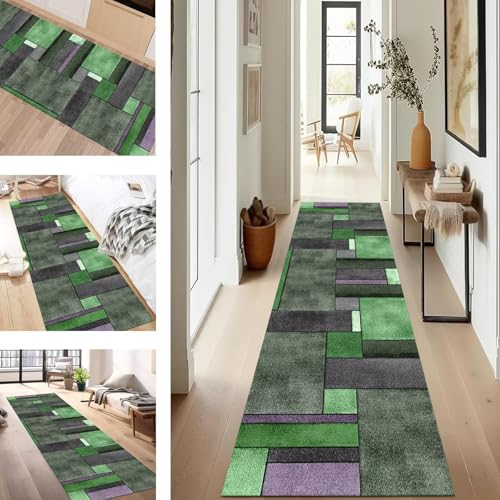 SUCERU Teppich Läufer Flur rutschfest Waschbar Schmutzfangmatte Teppichmatten Grün Grau Violett Korridor Teppichläufer Küchen 120X500CM Flurteppich Wohnzimmer Schlafzimmer Schmutzfangküchenläufer von SUCERU