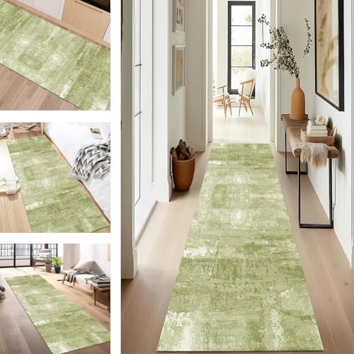 SUCERU Teppich Läufer Flur rutschfest Waschbar Schmutzfangmatte Teppichmatten Grün Korridor Teppichläufer Küchen 120X200CM Flurteppich Wohnzimmer Schlafzimmer Schmutzfangküchenläufer von SUCERU