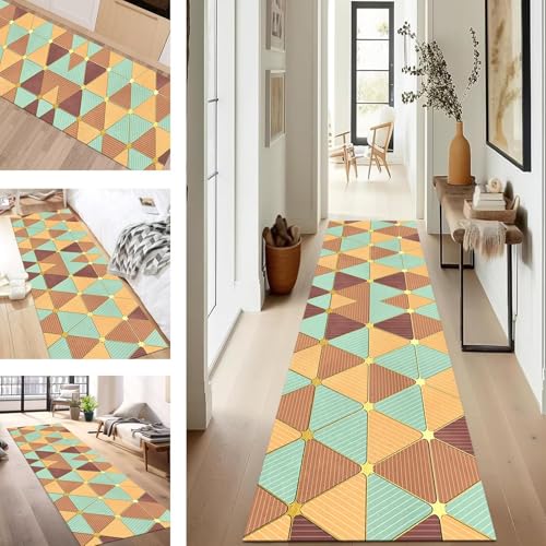 SUCERU Teppich Läufer Flur rutschfest Waschbar Schmutzfangmatte Teppichmatten Grün Rot Orange Korridor Teppichläufer Küchen 70X500CM Flurteppich Wohnzimmer Schlafzimmer Schmutzfangküchenläufer von SUCERU