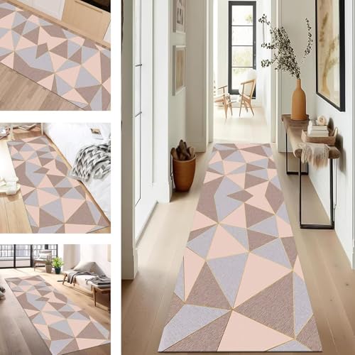 SUCERU Teppich Läufer Flur rutschfest Waschbar Schmutzfangmatte Teppichmatten Kariert Korridor Teppichläufer Küchen 100X250CM Flurteppich Wohnzimmer Schlafzimmer Schmutzfangküchenläufer von SUCERU