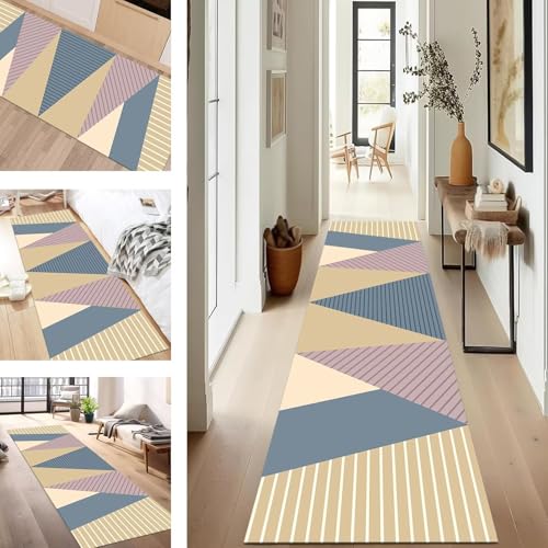 SUCERU Teppich Läufer Flur rutschfest Waschbar Schmutzfangmatte Teppichmatten Mehrfarbig Vintage Korridor Teppichläufer Küchen 60X250CM Flurteppich Wohnzimmer Schlafzimmer Schmutzfangküchenläufer von SUCERU