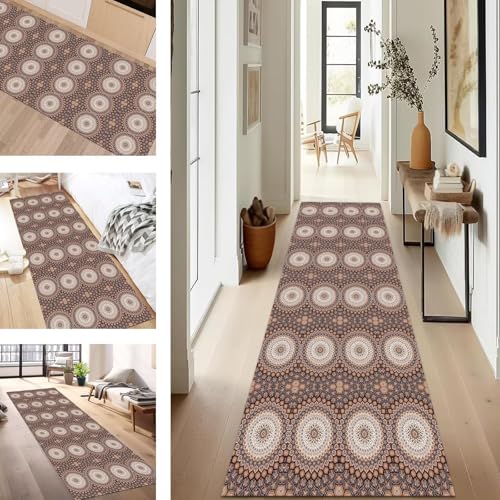 SUCERU Teppich Läufer Flur rutschfest Waschbar Schmutzfangmatte Teppichmatten Orange Blau Korridor Teppichläufer Küchen 70X400CM Flurteppich Wohnzimmer Schlafzimmer Schmutzfangküchenläufer von SUCERU