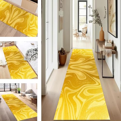 SUCERU Teppich Läufer Flur rutschfest Waschbar Schmutzfangmatte Teppichmatten Orange Gelb Korridor Teppichläufer Küchen 40X100CM Flurteppich Wohnzimmer Schlafzimmer Schmutzfangküchenläufer von SUCERU