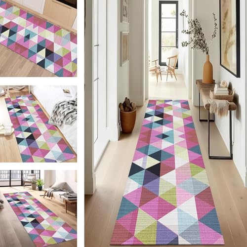 SUCERU Teppich Läufer Flur rutschfest Waschbar Schmutzfangmatte Teppichmatten Rosa Blau Grün Rot Korridor Teppichläufer Küchen 40X90CM Flurteppich Wohnzimmer Schlafzimmer Schmutzfangküchenläufer von SUCERU