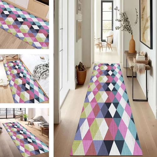 SUCERU Teppich Läufer Flur rutschfest Waschbar Schmutzfangmatte Teppichmatten Rosa Blau Grün Rot Korridor Teppichläufer Küchen 80X350CM Flurteppich Wohnzimmer Schlafzimmer Schmutzfangküchenläufer von SUCERU