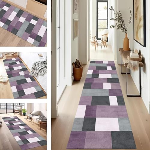 SUCERU Teppich Läufer Flur rutschfest Waschbar Schmutzfangmatte Teppichmatten Rosa Grau Weiß Korridor Teppichläufer Küchen 100X150CM Flurteppich Wohnzimmer Schlafzimmer Schmutzfangküchenläufer von SUCERU