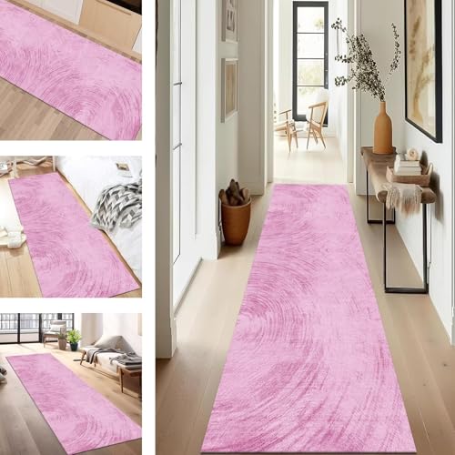 SUCERU Teppich Läufer Flur rutschfest Waschbar Schmutzfangmatte Teppichmatten Rosa Korridor Teppichläufer Küchen 70X400CM Flurteppich Wohnzimmer Schlafzimmer Schmutzfangküchenläufer von SUCERU