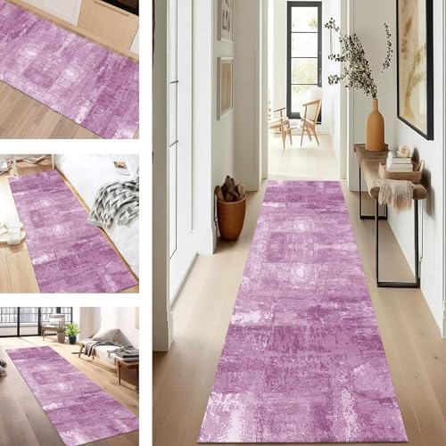 SUCERU Teppich Läufer Flur rutschfest Waschbar Schmutzfangmatte Teppichmatten Rosa Korridor Teppichläufer Küchen 80X250CM Flurteppich Wohnzimmer Schlafzimmer Schmutzfangküchenläufer von SUCERU