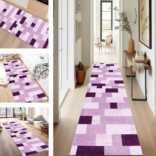 SUCERU Teppich Läufer Flur rutschfest Waschbar Schmutzfangmatte Teppichmatten Rosa Violett Korridor Teppichläufer Küchen 70X250CM Flurteppich Wohnzimmer Schlafzimmer Schmutzfangküchenläufer von SUCERU