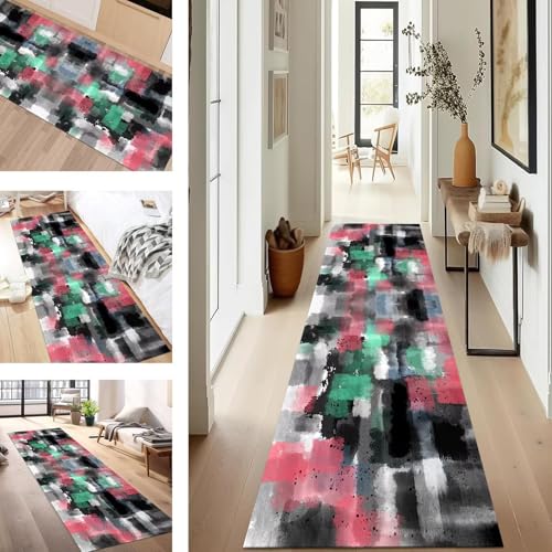 SUCERU Teppich Läufer Flur rutschfest Waschbar Schmutzfangmatte Teppichmatten Rot Grün Schwarz Korridor Teppichläufer Küchen 80X100CM Flurteppich Wohnzimmer Schlafzimmer Schmutzfangküchenläufer von SUCERU