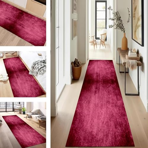 SUCERU Teppich Läufer Flur rutschfest Waschbar Schmutzfangmatte Teppichmatten Rot Korridor Teppichläufer Küchen 110X150CM Flurteppich Wohnzimmer Schlafzimmer Schmutzfangküchenläufer von SUCERU