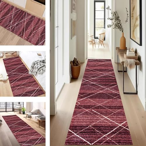 SUCERU Teppich Läufer Flur rutschfest Waschbar Schmutzfangmatte Teppichmatten Rot Weiß Korridor Teppichläufer Küchen 120X200CM Flurteppich Wohnzimmer Schlafzimmer Schmutzfangküchenläufer von SUCERU