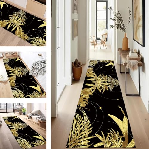 SUCERU Teppich Läufer Flur rutschfest Waschbar Schmutzfangmatte Teppichmatten Schwarz Braun Gelb Korridor Teppichläufer Küchen 80X120CM Flurteppich Wohnzimmer Schlafzimmer Schmutzfangküchenläufer von SUCERU