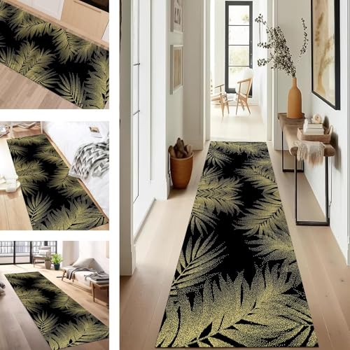 SUCERU Teppich Läufer Flur rutschfest Waschbar Schmutzfangmatte Teppichmatten Schwarz Gelb Korridor Teppichläufer Küchen 40X400CM Flurteppich Wohnzimmer Schlafzimmer Schmutzfangküchenläufer von SUCERU