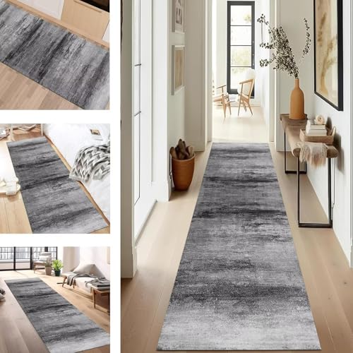 SUCERU Teppich Läufer Flur rutschfest Waschbar Schmutzfangmatte Teppichmatten Schwarz Grau Korridor Teppichläufer Küchen 50X90CM Flurteppich Wohnzimmer Schlafzimmer Schmutzfangküchenläufer von SUCERU