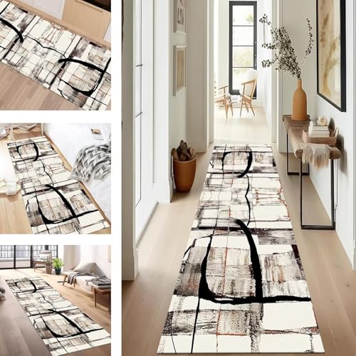SUCERU Teppich Läufer Flur rutschfest Waschbar Schmutzfangmatte Teppichmatten Schwarz Grau Rot Korridor Teppichläufer Küchen 120X200CM Flurteppich Wohnzimmer Schlafzimmer Schmutzfangküchenläufer von SUCERU