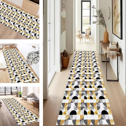 SUCERU Teppich Läufer Flur rutschfest Waschbar Schmutzfangmatte Teppichmatten Schwarz Grau Weiß Korridor Teppichläufer Küchen 70X300CM Flurteppich Wohnzimmer Schlafzimmer Schmutzfangküchenläufer von SUCERU
