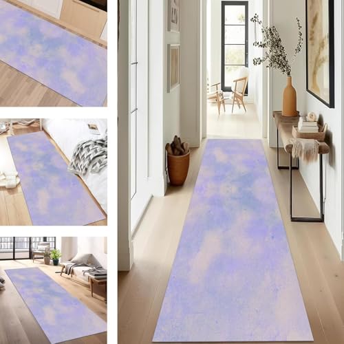 SUCERU Teppich Läufer Flur rutschfest Waschbar Schmutzfangmatte Teppichmatten Violett Blau Korridor Teppichläufer Küchen 90X250CM Flurteppich Wohnzimmer Schlafzimmer Schmutzfangküchenläufer von SUCERU