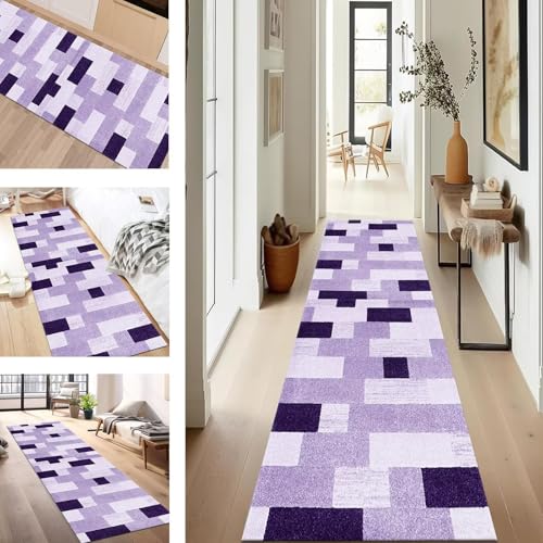 SUCERU Teppich Läufer Flur rutschfest Waschbar Schmutzfangmatte Teppichmatten Violett Korridor Teppichläufer Küchen 120X500CM Flurteppich Wohnzimmer Schlafzimmer Schmutzfangküchenläufer von SUCERU