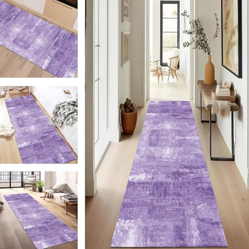 SUCERU Teppich Läufer Flur rutschfest Waschbar Schmutzfangmatte Teppichmatten Violett Korridor Teppichläufer Küchen 120X500CM Flurteppich Wohnzimmer Schlafzimmer Schmutzfangküchenläufer von SUCERU