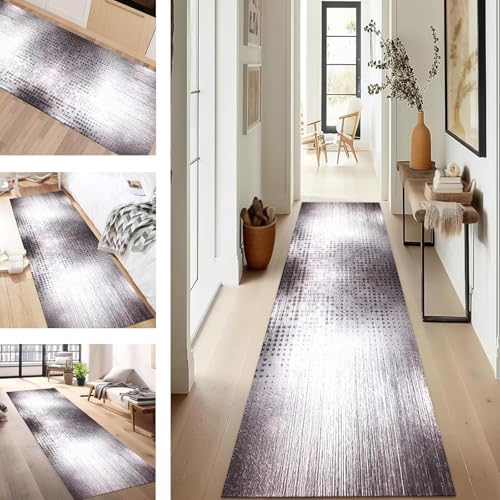 SUCERU Teppich Läufer Flur rutschfest Waschbar Schmutzfangmatte Teppichmatten Weiß Braun Korridor Teppichläufer Küchen 90X150CM Flurteppich Wohnzimmer Schlafzimmer Schmutzfangküchenläufer von SUCERU