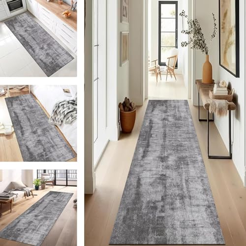 SUCERU Teppich Läufer Lang Flur Küche rutschfest Waschbar Küchenläufer 50X300CM Grau Modern Teppichmatten Polyester Korridor Teppichläufer Flur Wohnzimmer Schlafzimmer Schmutzfangmatte Küchenteppich von SUCERU