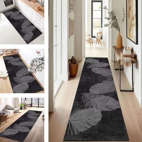 Teppich Läufer Flur Diele Küche rutschfest Waschbar Schwarz Grau Dauerhaft 40X60CM Abstrakt Teppichläufer für Wohnzimmer Korridor Schlafzimmer Büro Esszimmer Flurläufer Anpassbar Meterware von SUCERU