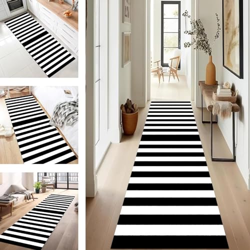 Teppich Läufer Flur Küche für Schwarz Weiß Schlafzimmer rutschfest Moderne 50X350CM Waschbar Korridor Teppichläufer Flur Küche Teppich für Schlafzimmer Esszimmer Polyester Meterware von SUCERU