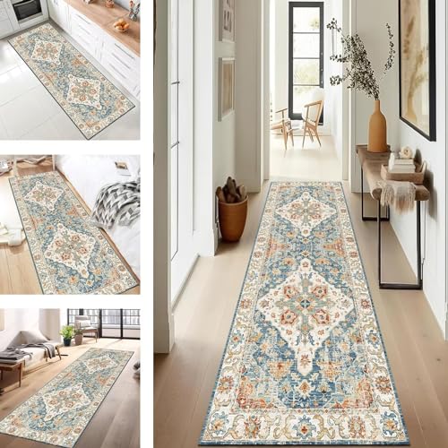 Teppich Läufer Flur rutschfest Vintage Teppich Küche 80X500CM Waschbar Meterware Blau Beige Lang Korridor TeppichLäufer für Flur Schlafzimmer Wohnzimmer Polyester Korridor Schlafzimmer Anpassbar Teppich Läufer Flur rutschfest Vintage Teppich Küche 80X500CM Waschbar Meterware Blau Beige Lang Korridor TeppichLäufer für Flur Schlafzimmer Wohnzimmer Polyester Korridor Schlafzimmer Anpassbar von SUCERU