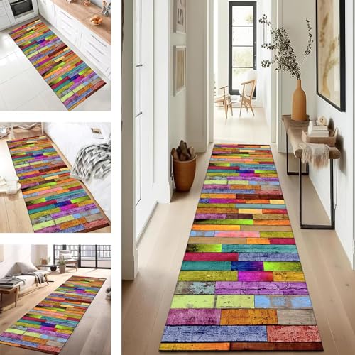 Teppich Läufer für Küche Rutschfest Waschbar 120X200CM Moderne Küchenteppich Grün Violett Anpassbar Teppichläufer Meterware Korridor Teppich Schlafzimmer Fußmatten Wohnzimmer Esszimmer Flurläufer von SUCERU