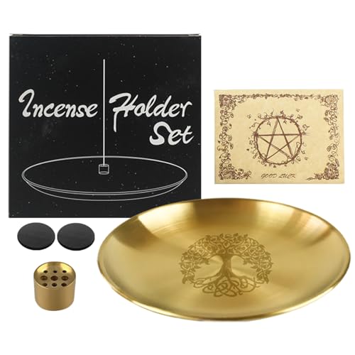 SUCHUANGUANG Pagans Ritual-Tablett Edelstahl Altar Baummuster Teller einzigartige Tischdekoration Kerzenhalter Räuchergefäße Edelstahl von SUCHUANGUANG
