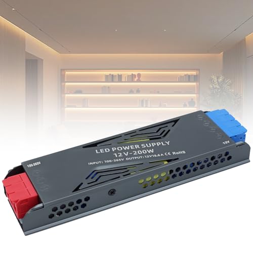 SUCIKORIO 12V 200W Netzteil LED Trafo LED Transformator 230V auf 12V 16,6A Schlank Konstante Spannung LED Treiber Netzteil 12V Ultra Dünn Niedervolttrafo für LED Streifen, LED Lampen von SUCIKORIO