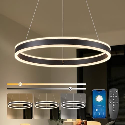SUCIKORIO LED Hängelampe Esstisch Dimmbar 50cm, Modern LED Pendelleuchte Esstisch Dimmbar 2700K-6500K 5%-100% Helligkeit 48W Aluminium Esstischlampe Hängend Mit Fernbedienung und APP von SUCIKORIO