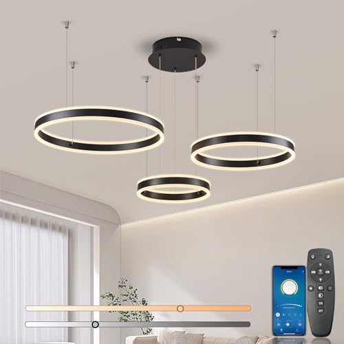 SUCIKORIO LED Hängelampe Esstisch Dimmbar Mit Fernbedienung und APP 88W Modern Rund LED Pendelleuchte Esstisch 2700K-6500K 5%-100% Helligkeit Esstischlampe Hängend Hoehenverstellbar 20+40+60cm von SUCIKORIO