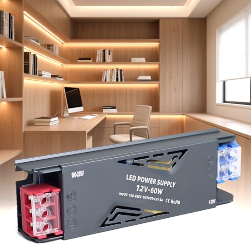 SUCIKORIO LED Netzteil 12V 60W 5A Trafo Transformator 230V auf 12 Volt Schlank Konstante Spannung LED Treiber Netzteil 12V Ultra Dünn Niedervolttrafo für LEDs Halogen, LEDs Streifen, Lampen von SUCIKORIO