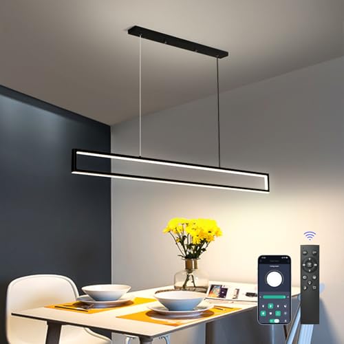 SUCIKORIO LED Pendelleuchte Esstisch 100cm, Modern Led Hängelampe Esstisch Dimmbar Hoehenverstellbar 42W Aluminium Esstischlampe Hängend Mit Fernbedienung 3000K-6500K 10%-100% Helligkeit von SUCIKORIO