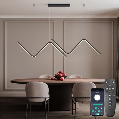 SUCIKORIO LED Pendelleuchte Esstisch 90cm, Modern Led Hängelampe Esstisch Dimmbar Hoehenverstellbar 32W Aluminium Esstischlampe Hängend Mit Fernbedienung 3000K-6500K 10%-100% Helligkeit Einstellbar von SUCIKORIO