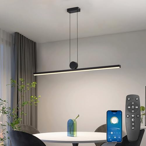 SUCIKORIO LED Pendelleuchte Esstisch Dimmbar 100cm, Modern Led Hängelampe Esstisch Dimmbar 2700K-6500K 5%-100% Hoehenverstellbar 48W Esstischlampe Hängend Hängeleuchte Mit Fernbedienung und APP von SUCIKORIO