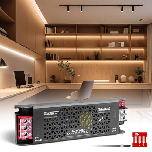 SUCIKORIO LED Trafo 24V 100W Dimmbar LED Transformator AC 230V auf DC 24 Volt 4,1A Ultra Dünn Konstante Spannung Led Treiber Netzteil 24V Schalt Niedervolttrafo für Leds Streifen, Halogenlampen von SUCIKORIO