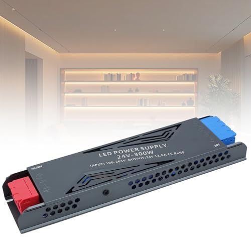 SUCIKORIO LED Trafo 24V 300W LED Transformator AC 230V auf DC 24 Volt 12,5A Ultra Dünn Konstante Spannung LED Treiber Netzteil 24V Schalt Niedervolttrafo für LED Lampen, Halogenlampen, LED Streifen von SUCIKORIO