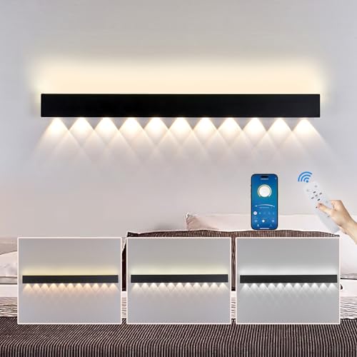 SUCIKORIO Lange LED Wandleuchte Innen 100cm, 40W Modern LED Wandlampe 3000K-6500K Dimmbar 5%-100% Schwarz 230V Flurlampe Wand mit Fernbedienung & APP Mit Scheinwerfer für Schlafzimmer, Wohnzimmer von SUCIKORIO