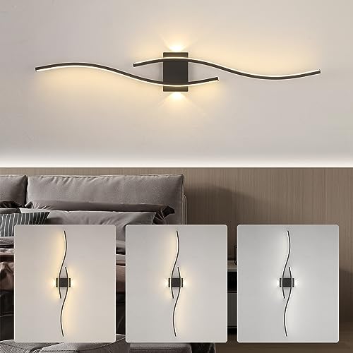 SUCIKORIO Lange LED Wandleuchte Innen 100cm, Modern LED Wandlampe Innen 35W Schwarz Led Wandleuchte 230V Flurlampe Wand 3000K-6500K Warmweiß Natürliches Weiß für Schlafzimmer, Wohnzimmer von SUCIKORIO