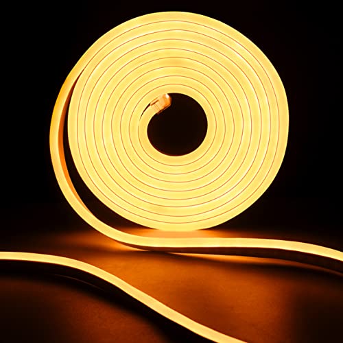 SUCIKORIO Neon LED Streifen 5m, Wasserdicht IP65 Led Strip Warmweiss 3000K Led Lichterkette Außen 230V Flexibler DIY Lichtband Aussenbereich mit Netzteil für Haus, Party, Küche von SUCIKORIO